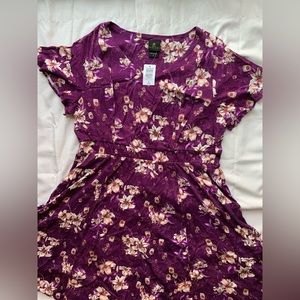 DISNEY TANGLED FLORAL LANTERN BURGUNDY PURPLE SKATER DRESS